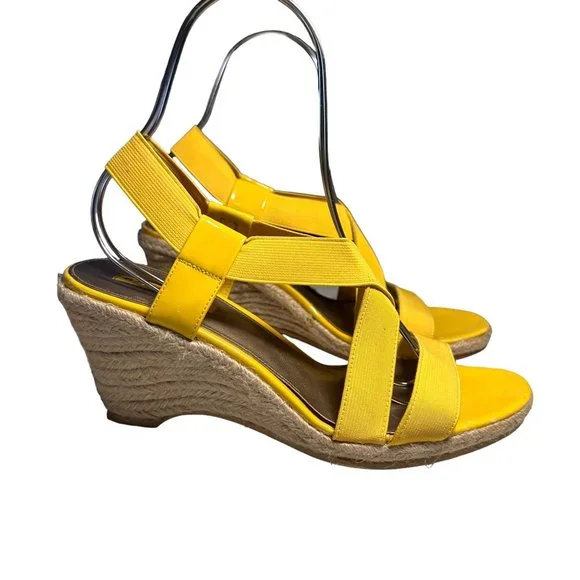 Bandolino Yellow Stretch Fabric Wedge Sandal 10.5M - Picture 6 of 11